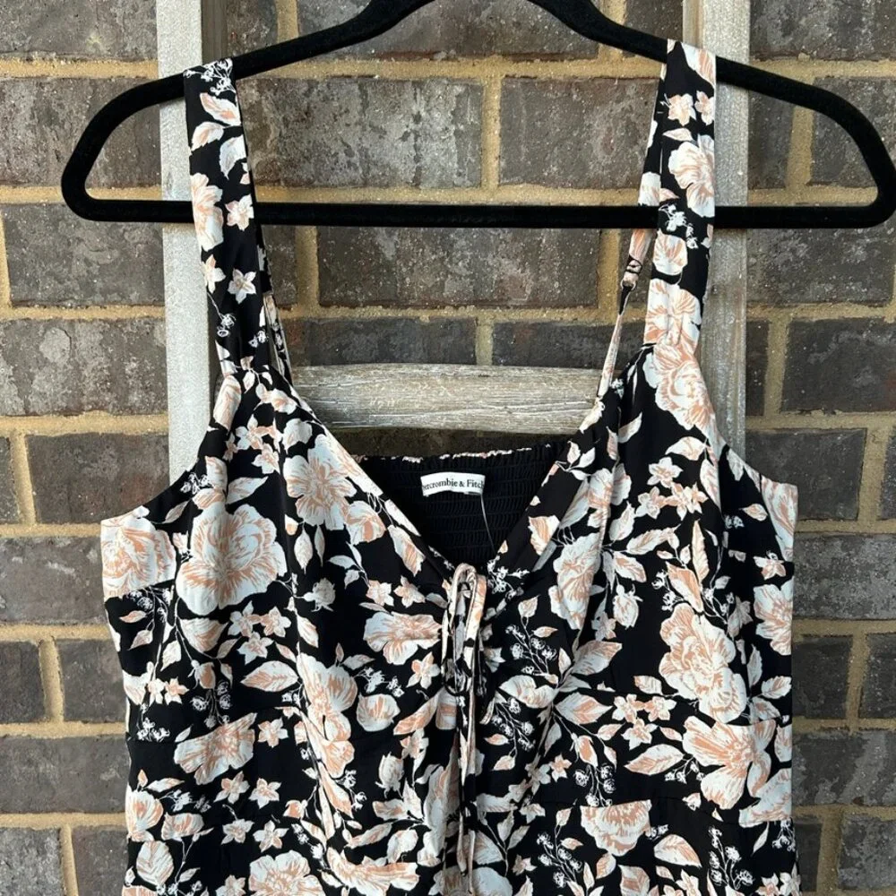 NWT Abercrombie & Fitch maxi sundress floral black smocked back XL